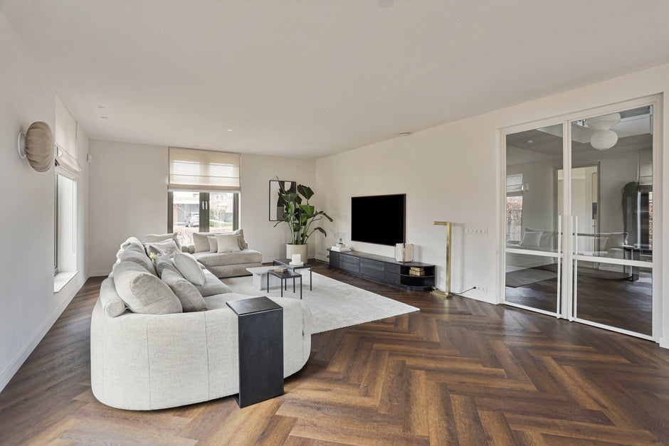 Visgraat XL 77848 PVC vloer in eiken rustiek houtlook, gelijmd gelegd