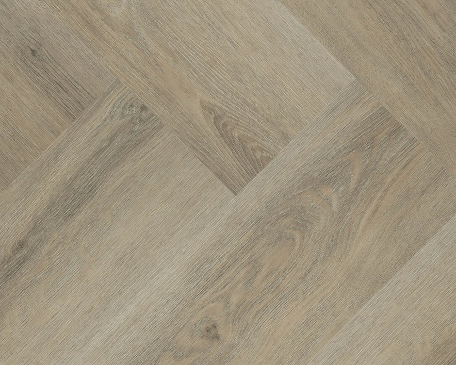 Visgraat XL PVC vloer in naturel eiken grijs, gelegd in moderne woonruimte