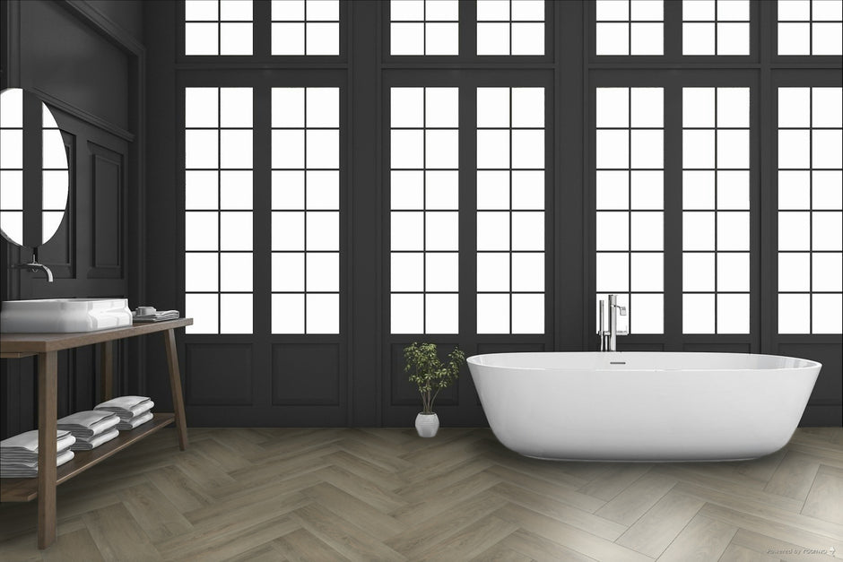 Detail van Visgraat XL 57747 PVC vloer in naturel eiken grijs met realistische houtstructuur